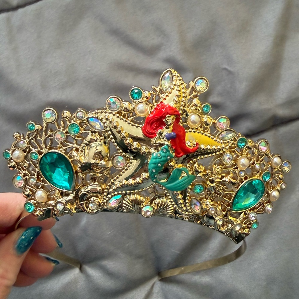 Disney Little mermaid Ariel Gold and Teal Embellished Headband tiara - Picture 2 of 3